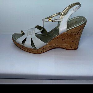 Unisa Womens White 7.5 Cork Look Wedge Open Toe Sandals Ankle Strap